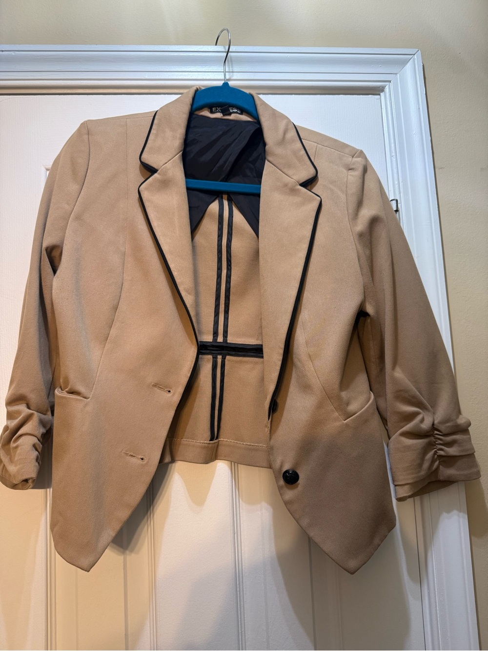 Express Women's Tan Blazer with Black Trim